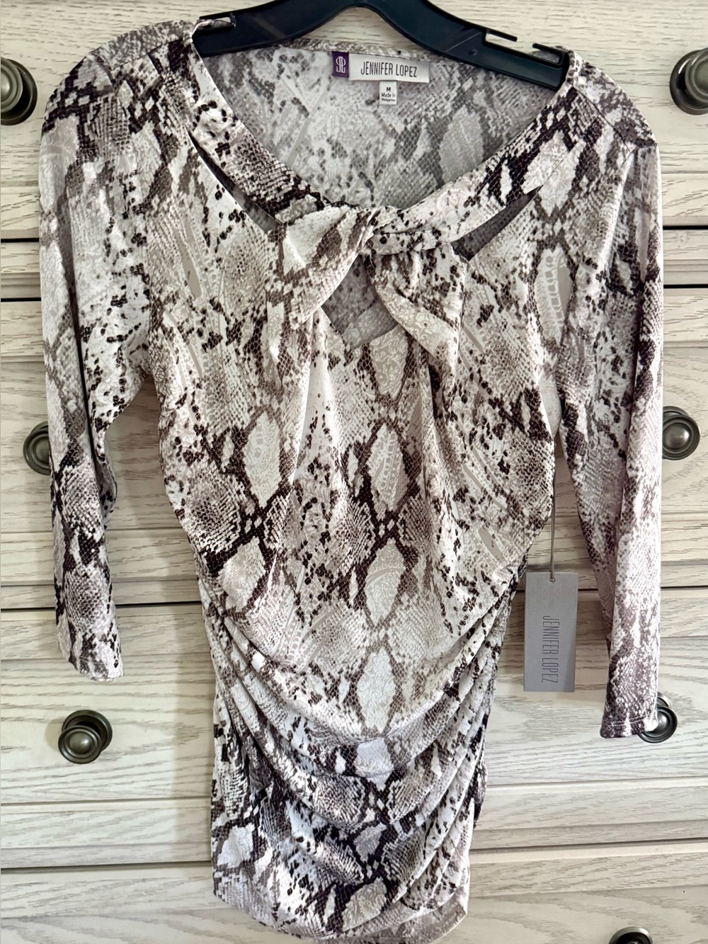 NWT Jennifer Lopez Snakeskin Print Ruched Top - Size M
